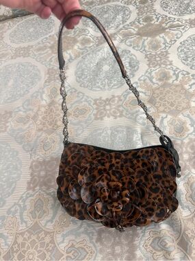 Brighton Leopard Floral Appliqué Shoulder Bag - Brown and Black